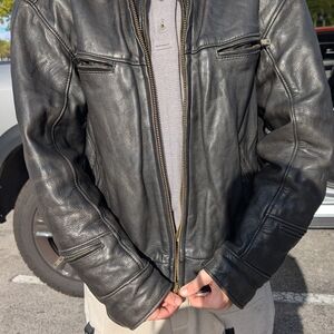 Men's Black Leather Zip-Front Jacket